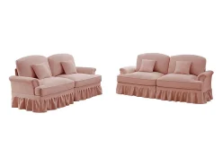 Lote 2 Sofás Chenille 2 Lugares - Capa Removível e 4 Almofadas - 194x83.5x93cm - Rosa