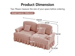 Lote 2 Sofás Chenille 2 Lugares - Capa Removível e 4 Almofadas - 194x83.5x93cm - Rosa