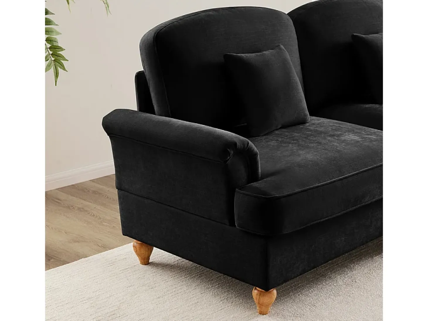 Lote 2 Sofás Chenille 2 Lugares - Capa Removível e 4 Almofadas - 194x83.5x93cm - Preto