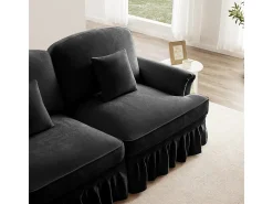 Lote 2 Sofás Chenille 2 Lugares - Capa Removível e 4 Almofadas - 194x83.5x93cm - Preto
