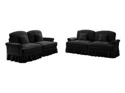 Lote 2 Sofás Chenille 2 Lugares - Capa Removível e 4 Almofadas - 194x83.5x93cm - Preto