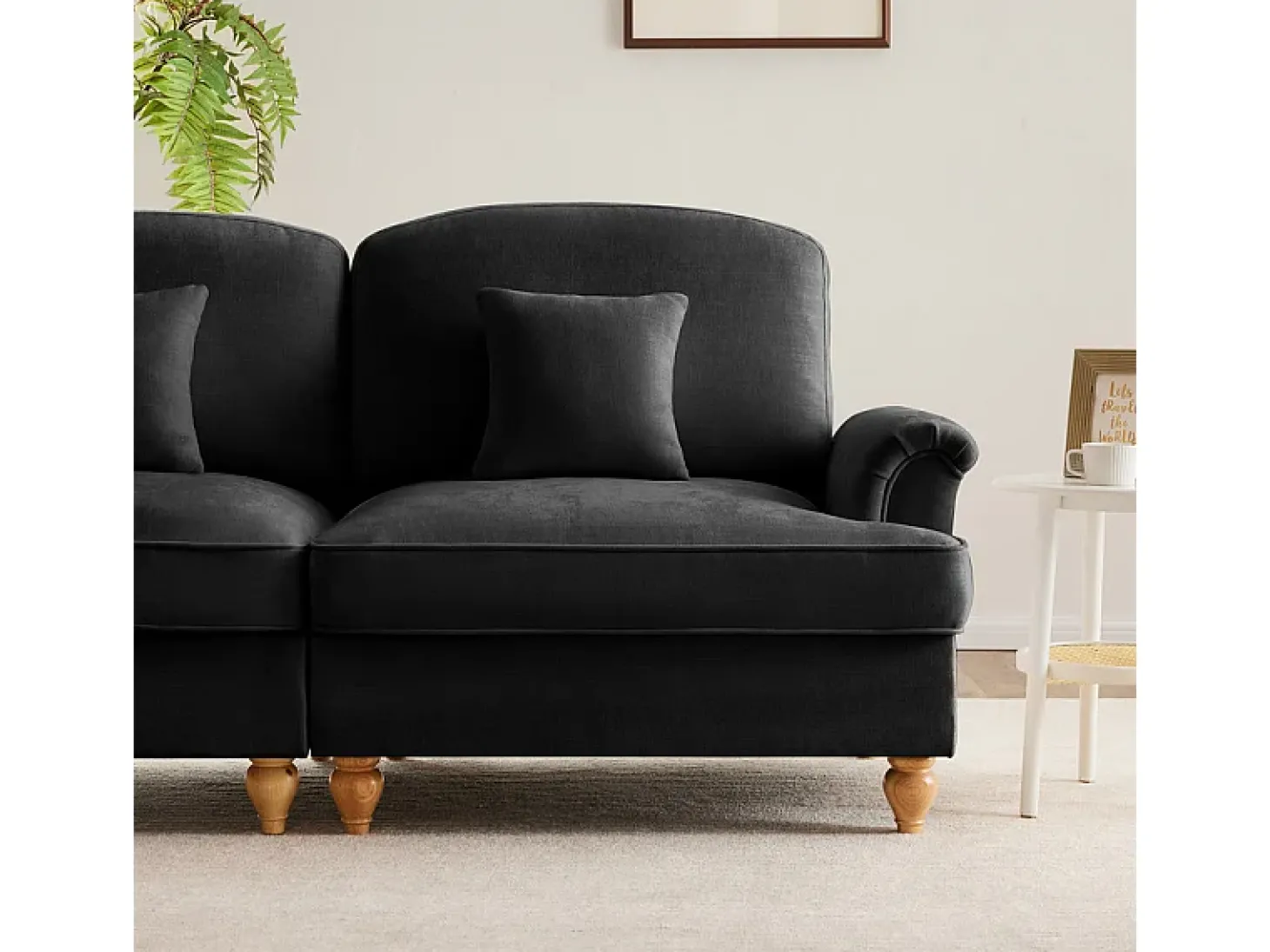 Lote 2 Sofás Chenille 2 Lugares - Capa Removível e 4 Almofadas - 194x83.5x93cm - Preto