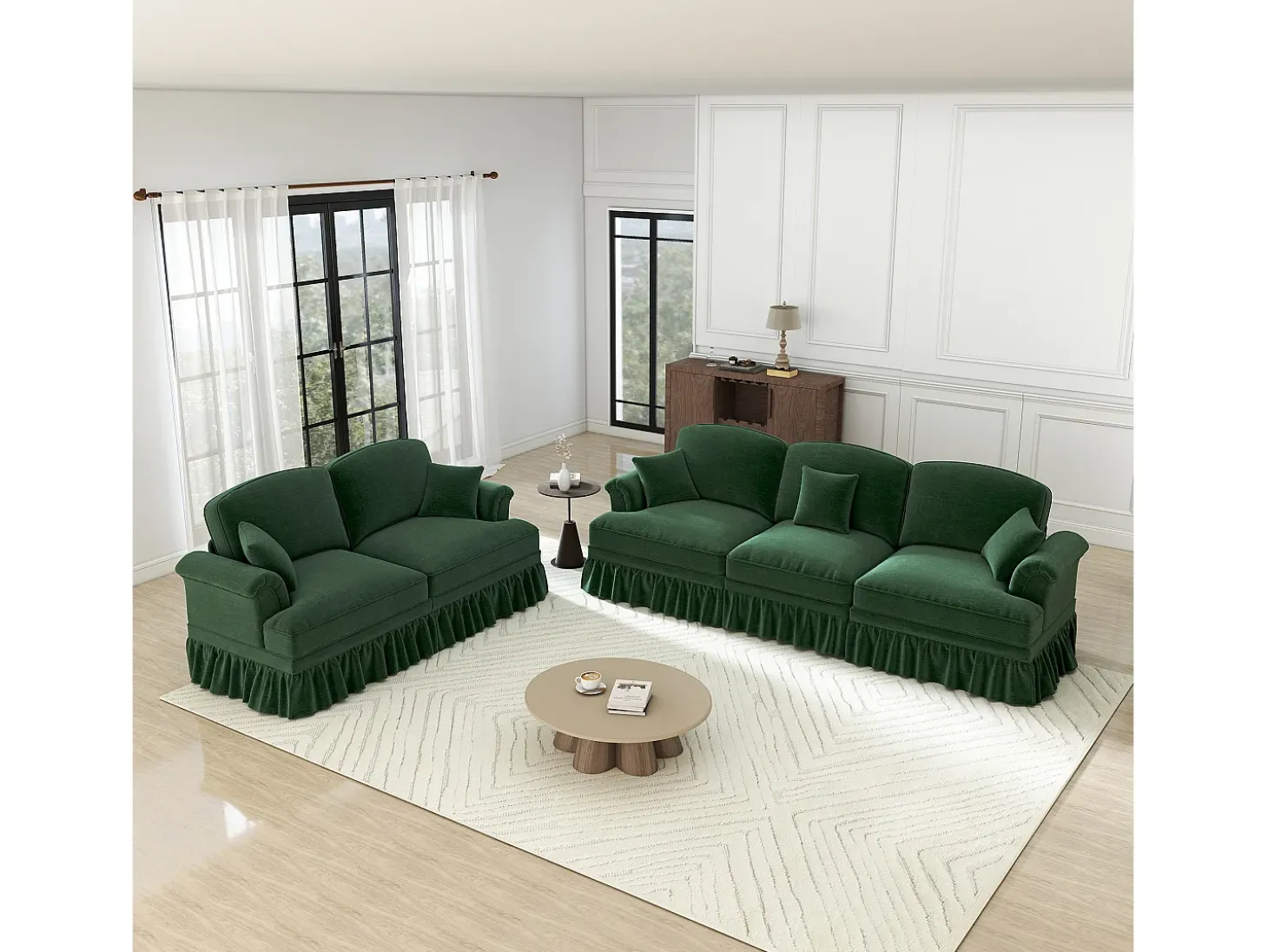 Lote 2 Sofás Modulares Chenille 2+3 Lugares - Capa Removível e 5 Almofadas - 58cm Prof. - Verde
