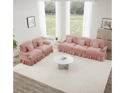Lote 2 Sofás Modulares Chenille 2+3 Lugares - Capa Removível e 5 Almofadas - 58cm Prof. - Rosa