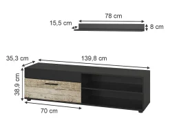 Lowboard & Regal carvalho preto/areia 139.8x35.3x38.9 berno