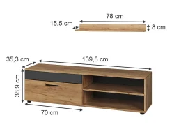 Lowboard & Regal carvalho goldkraft/antracite 139.8x35.3x38.9 berno