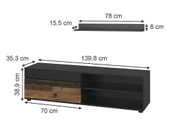 Lowboard & Regal preto/estilo antigo 139.8x35.3x38.9 berno