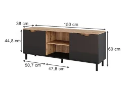 Lowboard antracite/artesanal 150x38x60 marelle