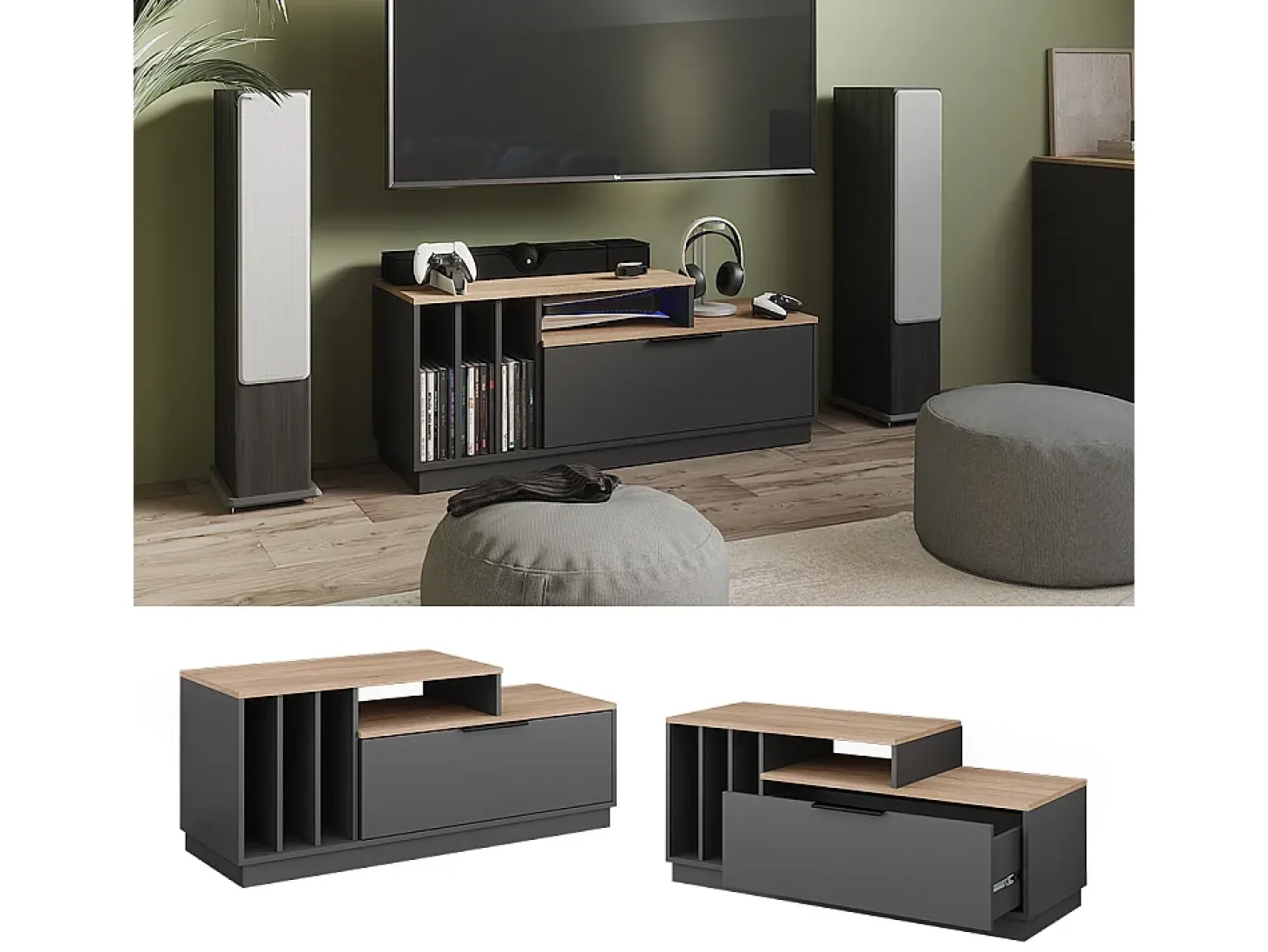 Lowboard antracite/sonoma 120x40x49.9 betti