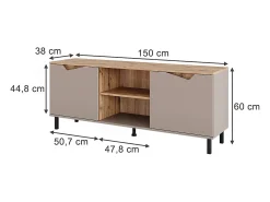 Lowboard carvalho verde/artesanato 150x38x60 marelle