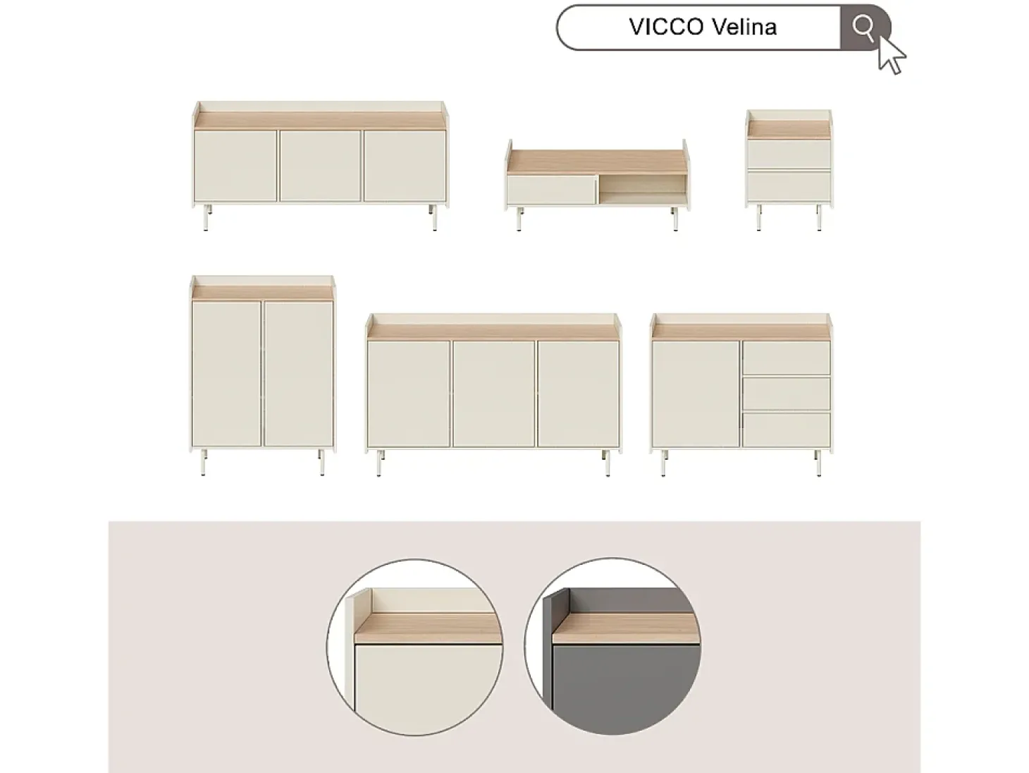 Lowboard cinza 140x40x63 velina