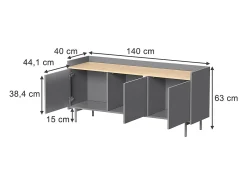 Lowboard cinza 140x40x63 velina