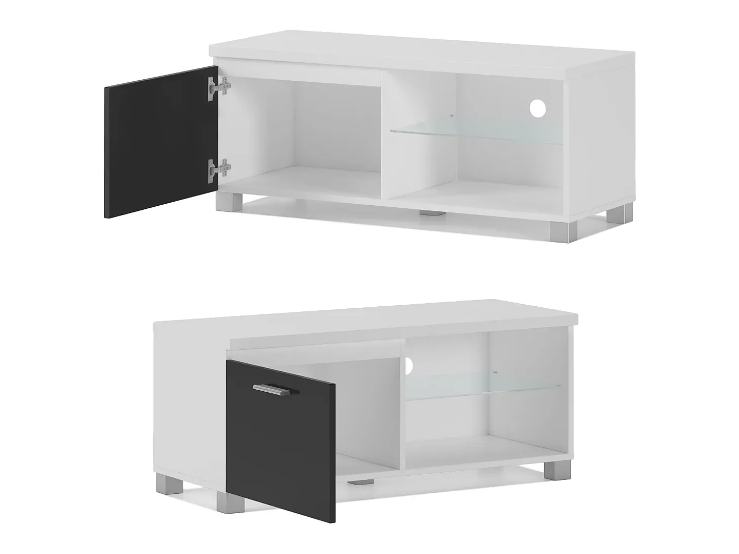 Módulo de sala de estar TV, cor Laca brilhante preto e branco, 100x40x42cm