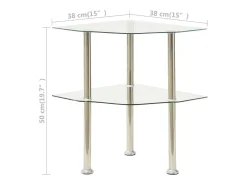 Mesa apoio duas prateleiras 38x38x50cm vidro temp. transparente