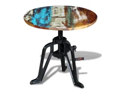 Mesa apoio 60x(42-63)cm madeira reciclada sólida ferro fundido