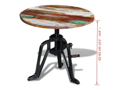 Mesa apoio 60x(42-63)cm madeira reciclada sólida ferro fundido