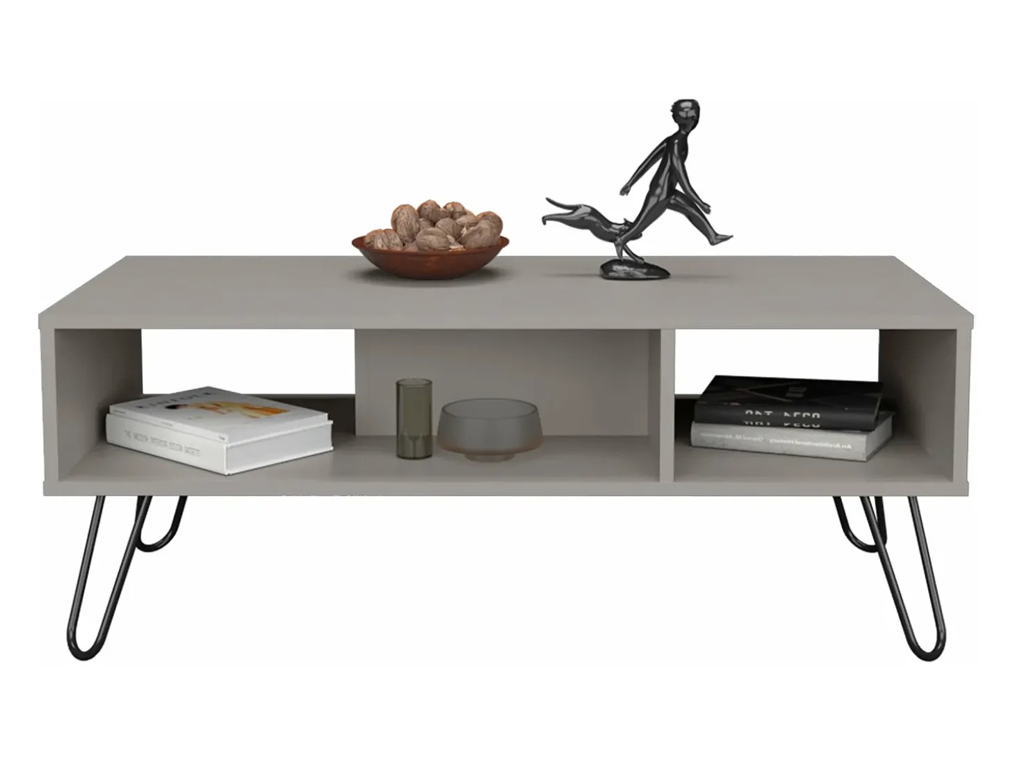 Mesa central Genoa em melamina com 3 prateleiras , Cinzento , 40 cm X 101,1 cm X 45 cm