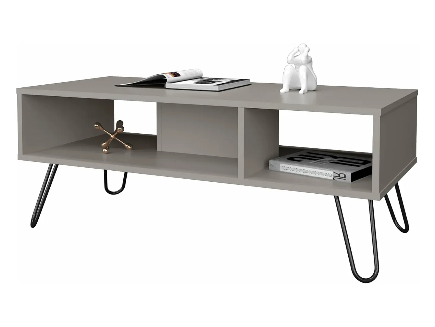 Mesa central Genoa em melamina com 3 prateleiras , Cinzento , 40 cm X 101,1 cm X 45 cm