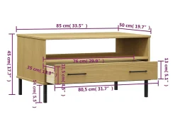 Mesa centro c/ pernas de metal 85x50x45cm OSLO madeira castanho