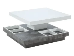 Mesa centro FAUSTO Tampo giratório MDF lacado branco e betão
