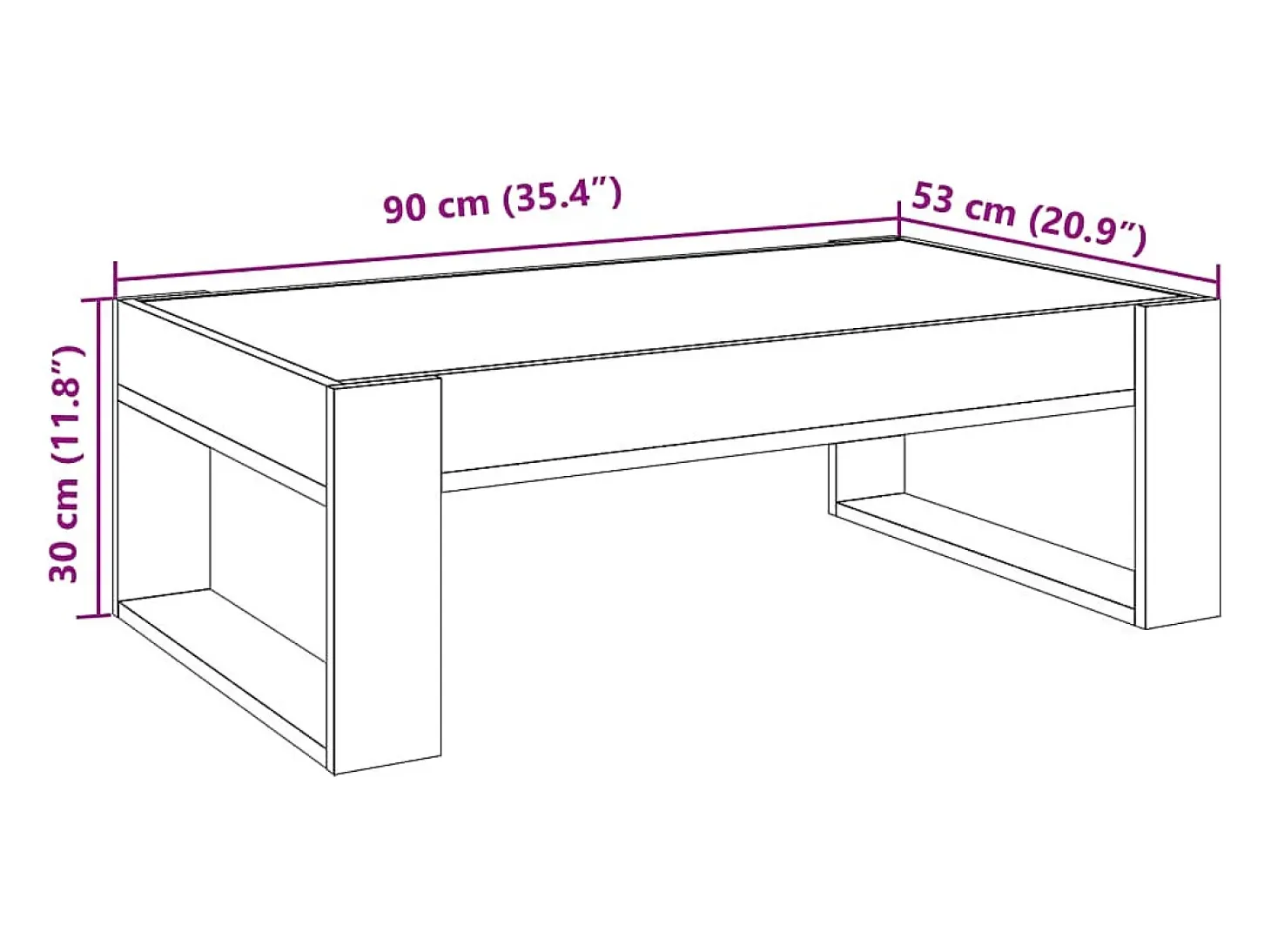 Mesa centro luzes LED Infinity 90x53x30 cm carvalho castanho