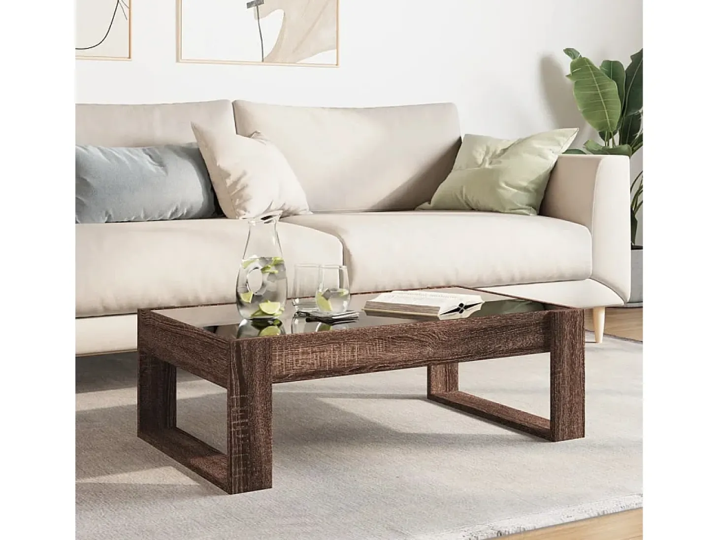 Mesa centro luzes LED Infinity 90x53x30 cm carvalho castanho