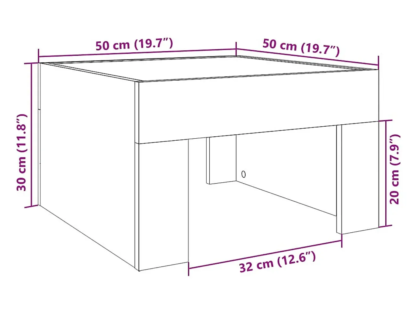 Mesa centro luzes LED Infinity 50x50x30 cm carvalho castanho