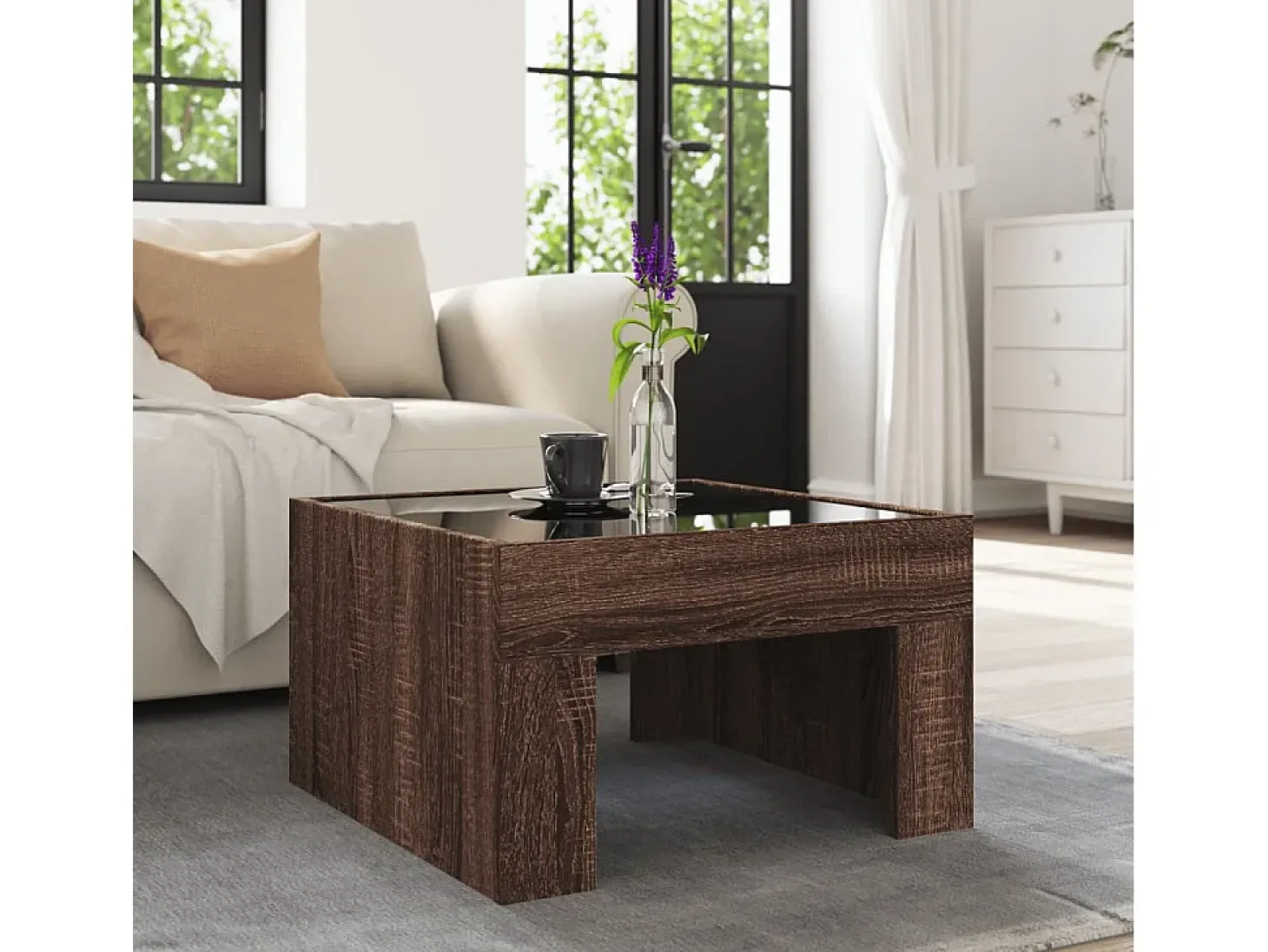Mesa centro luzes LED Infinity 50x50x30 cm carvalho castanho