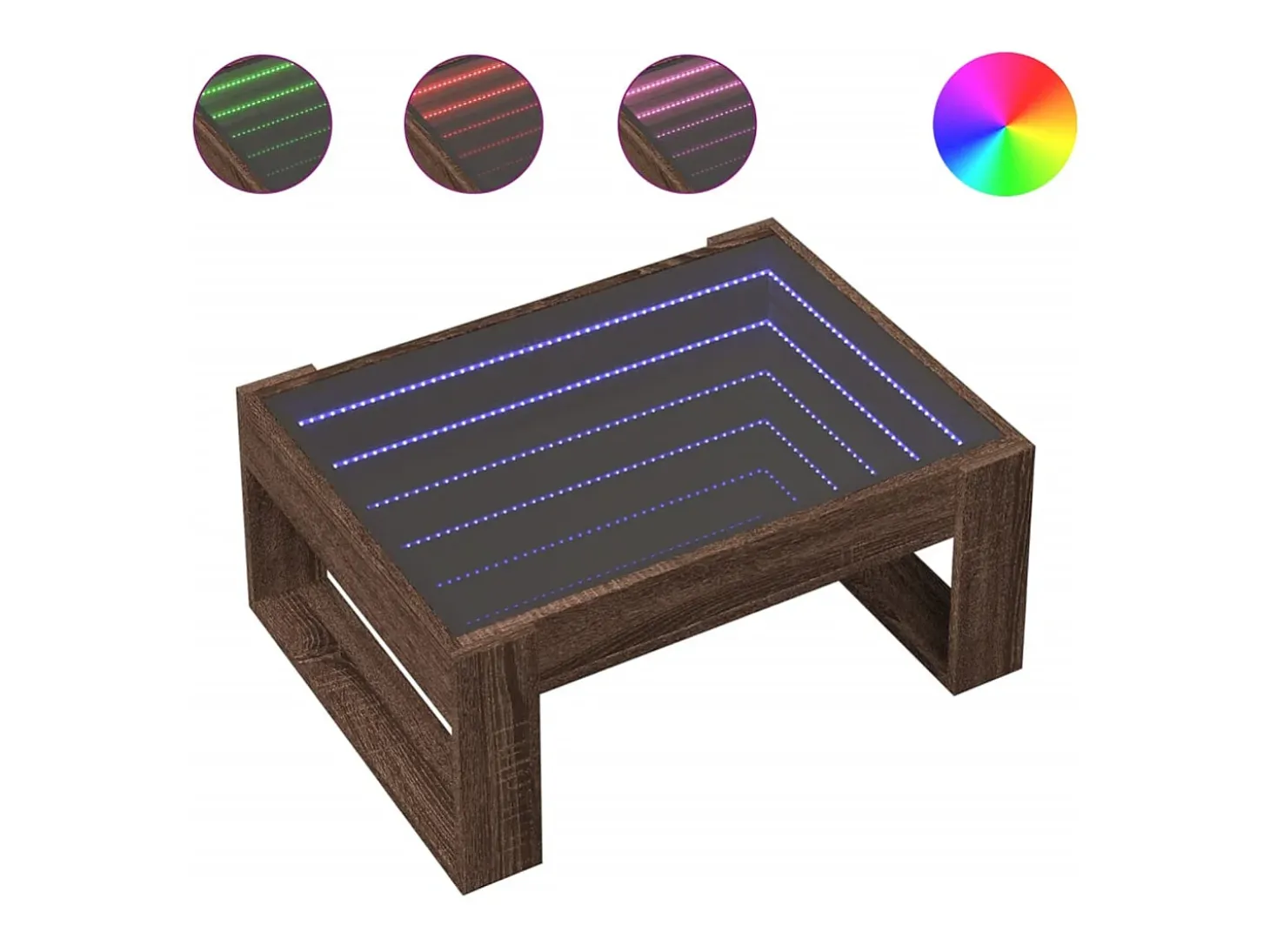 Mesa centro luzes LED Infinity 70x53x30 cm carvalho castanho