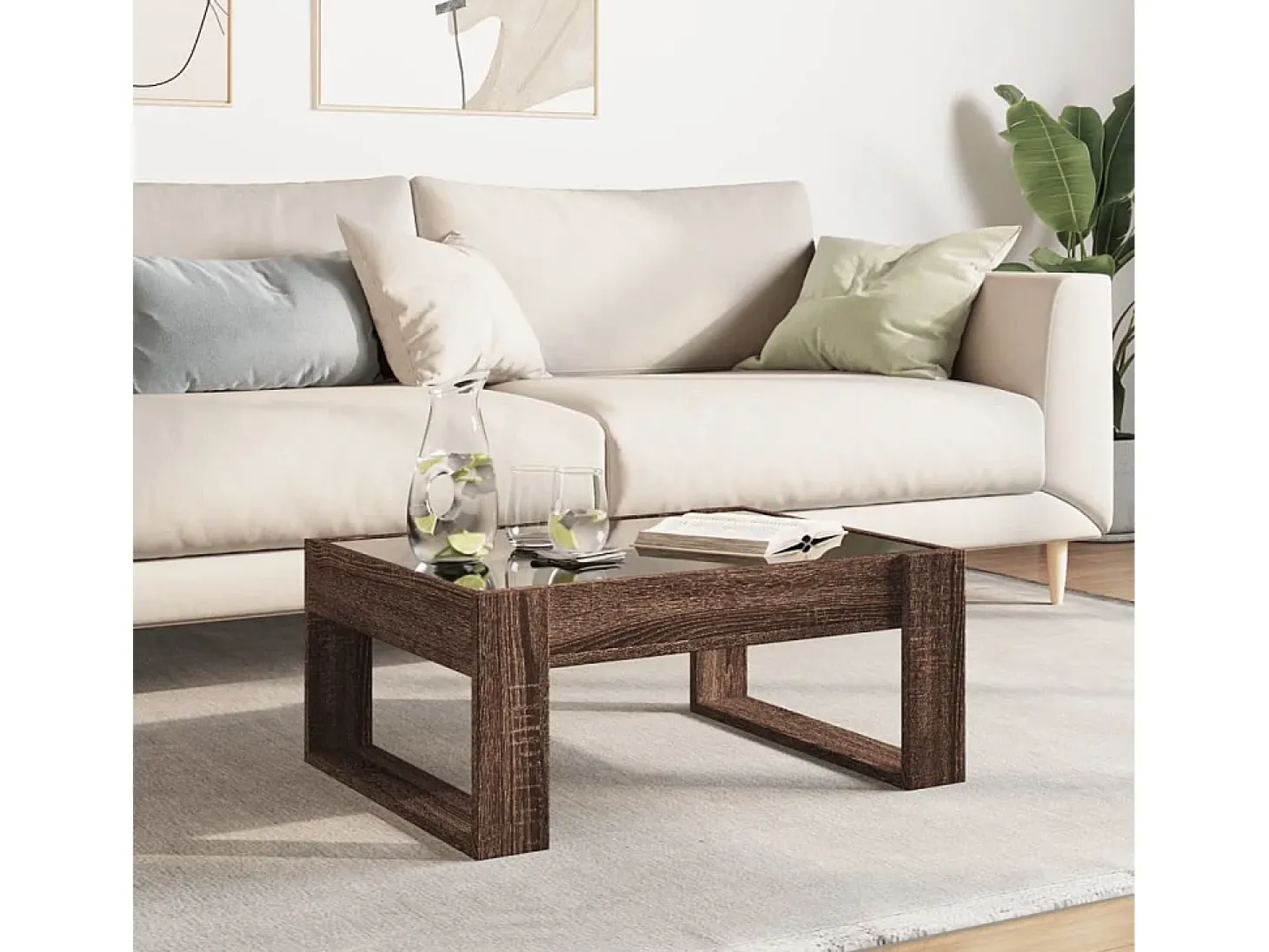 Mesa centro luzes LED Infinity 70x53x30 cm carvalho castanho