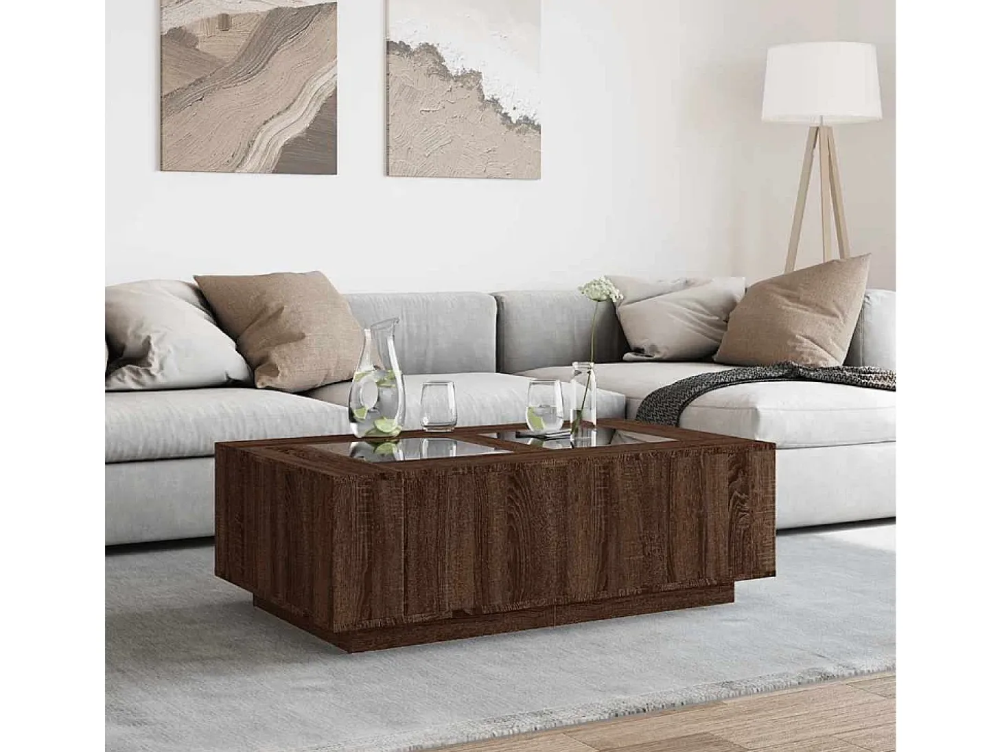 Mesa centro luzes LED Infinity 116x69x40 cm carvalho castanho