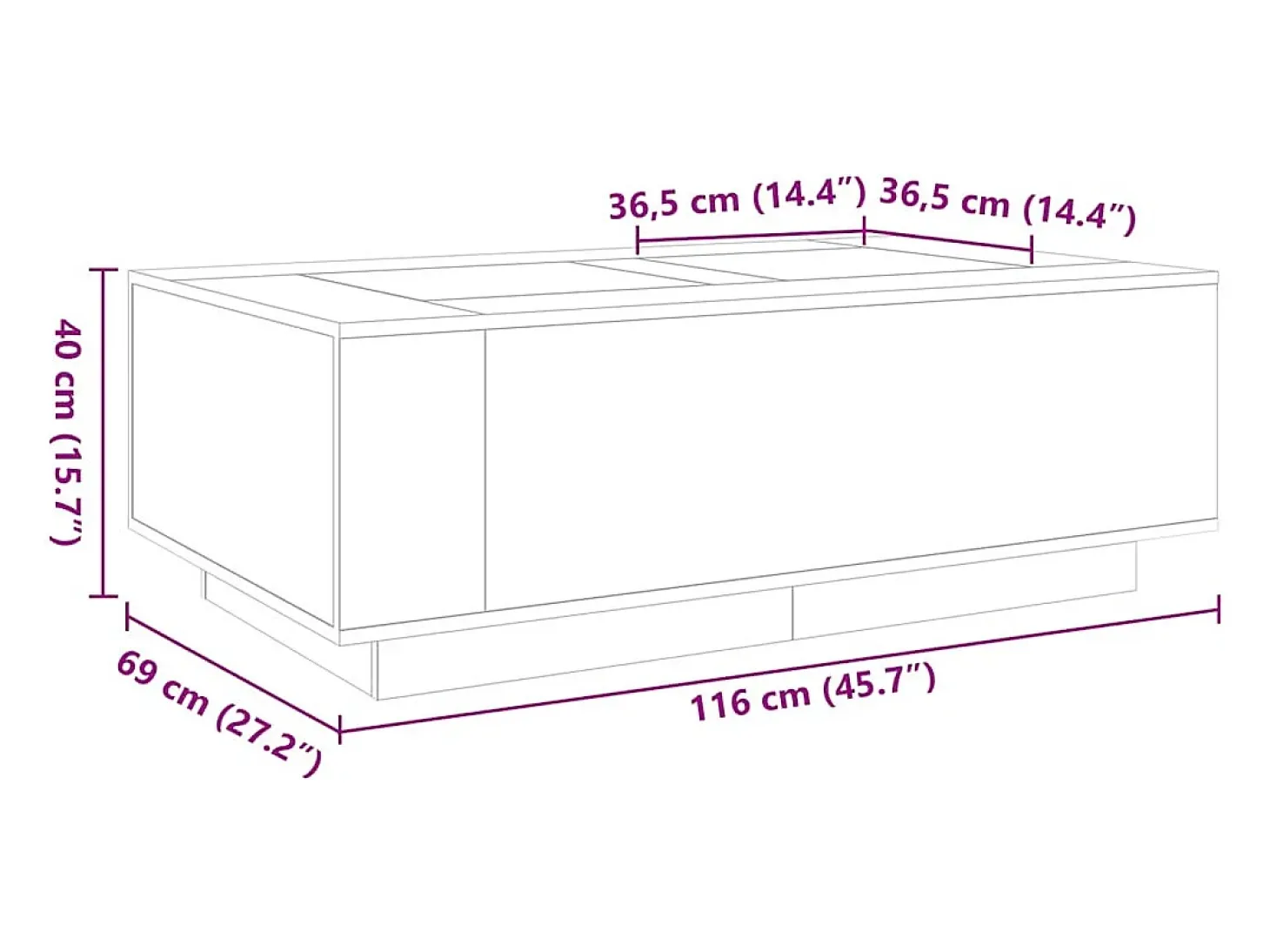 Mesa centro luzes LED Infinity 116x69x40 cm carvalho castanho