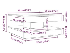 Mesa centro rotativa a 360graus 70x70x34,5cm carvalho artisiano