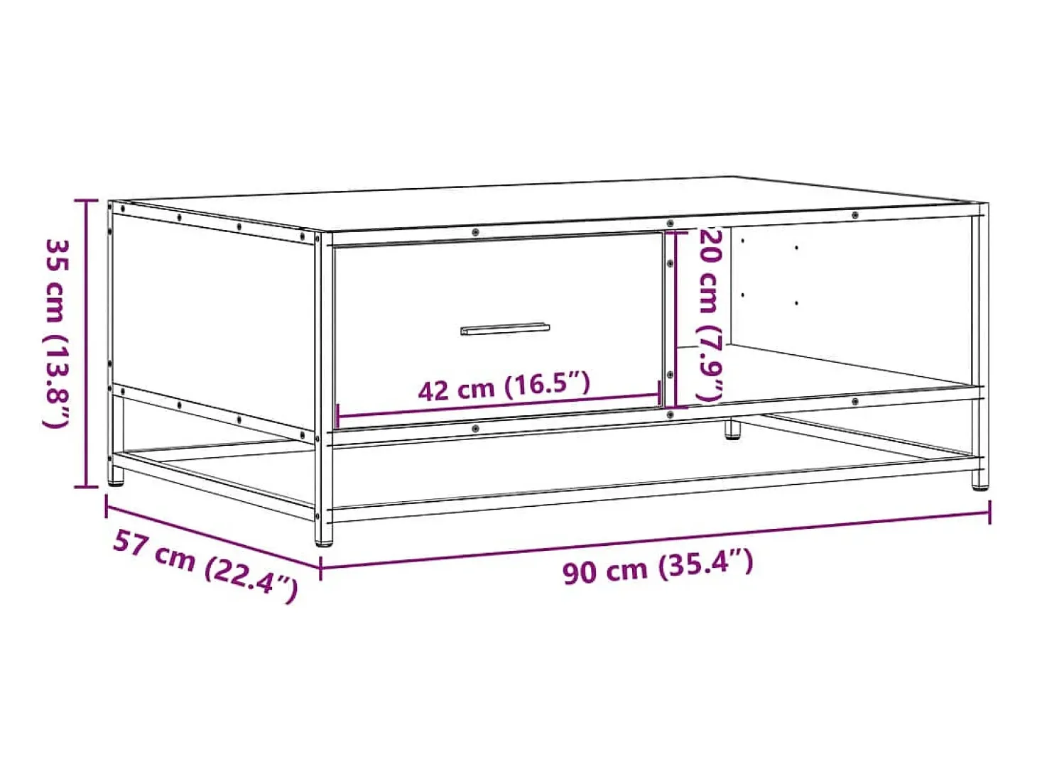 Mesa centro 90x57x35 cm deriv. madeira/metal carvalho castanho
