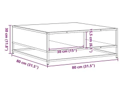 Mesa centro 80x80x30 cm deriv. madeira/metal carvalho castanho