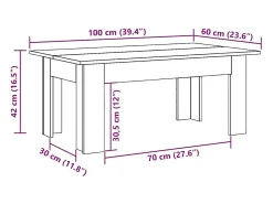 Mesa centro 100x60x42 cm derivados madeira carvalho artisiano