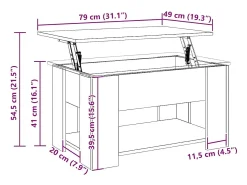 Mesa centro 79x49x41 cm derivados madeira carvalho artisiano