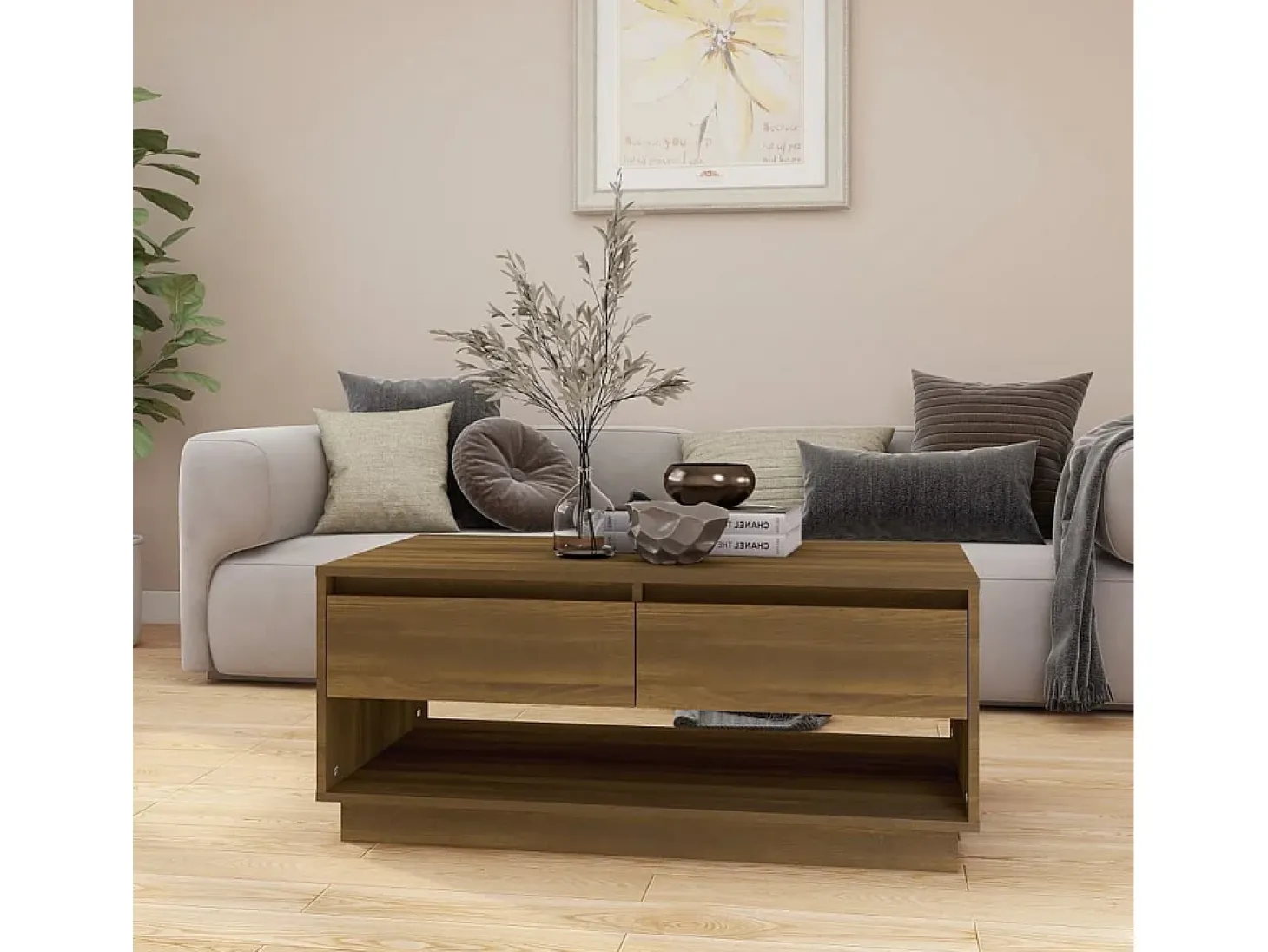Mesa centro 102,5x55x44 cm derivados madeira carvalho castanho