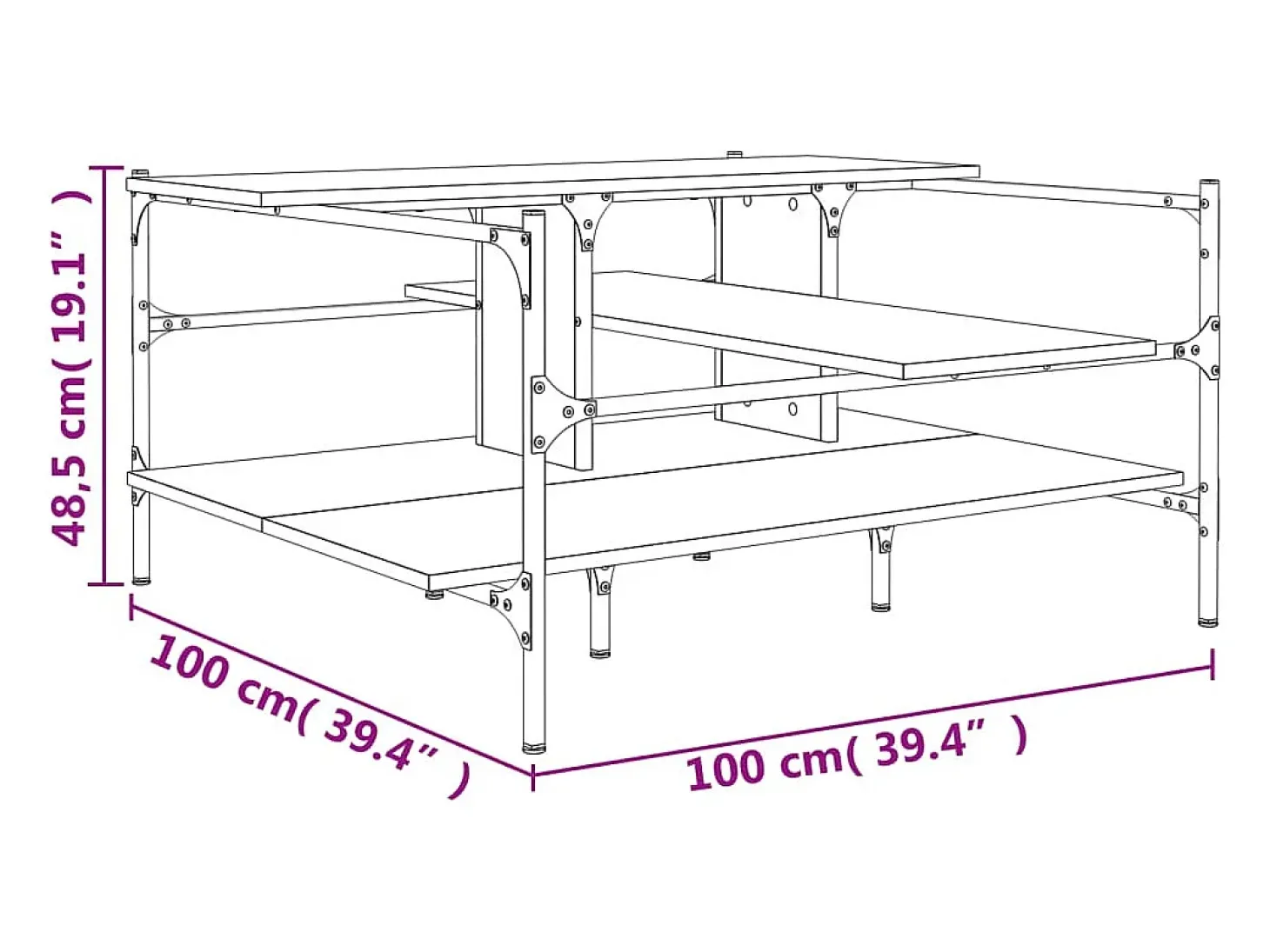 Mesa centro 100x100x48,5 cm derivados madeira carvalho castanho