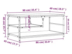 Mesa centro 90x49x40 cm derivados de madeira carvalho castanho