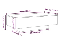 Mesa centro 100x49,5x31 cm derivados madeira carvalho artisiano