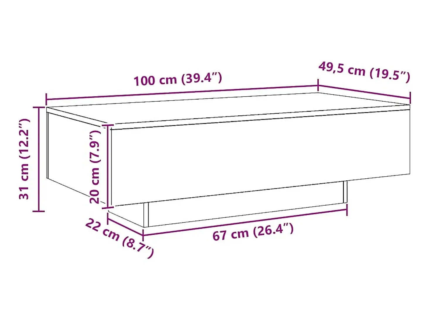 Mesa centro 100x49,5x31 cm derivados madeira carvalho artisiano