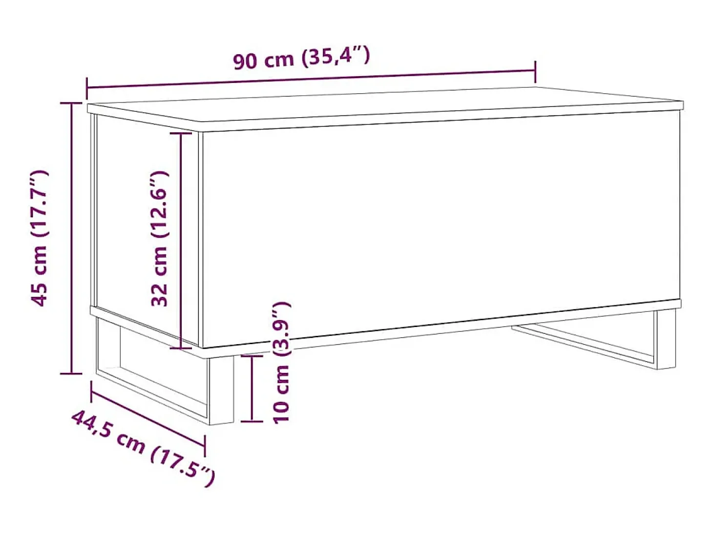 Mesa centro 90x44,5x45 cm derivados madeira carvalho artisiano