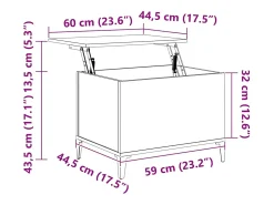 Mesa centro 60x44,5x45 cm derivados madeira carvalho castanho