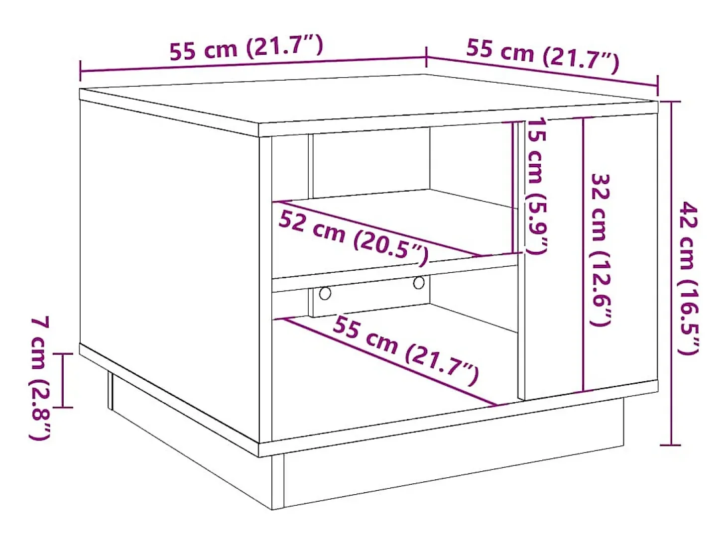 Mesa centro 55x55x42 cm derivados de madeira carvalho artisiano