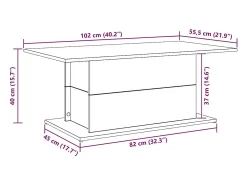 Mesa centro 102x55,5x40cm derivados madeira carvalho artisiano