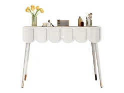 Mesa consola com 2 gavetas em forma de nuvem - Pés em metal - Branco e dourado
