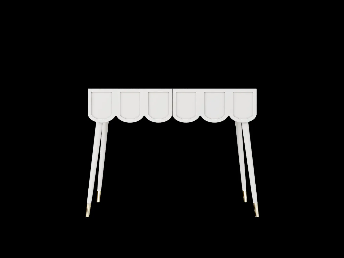 Mesa consola com 2 gavetas em forma de nuvem - Pés em metal - Branco e dourado