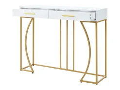 Mesa consola com 2 gavetas - Pés em metal dourado - Branco 110x32x85 cm