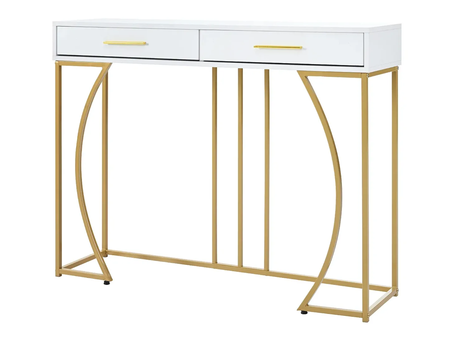 Mesa consola com 2 gavetas - Pés em metal dourado - Branco 110x32x85 cm